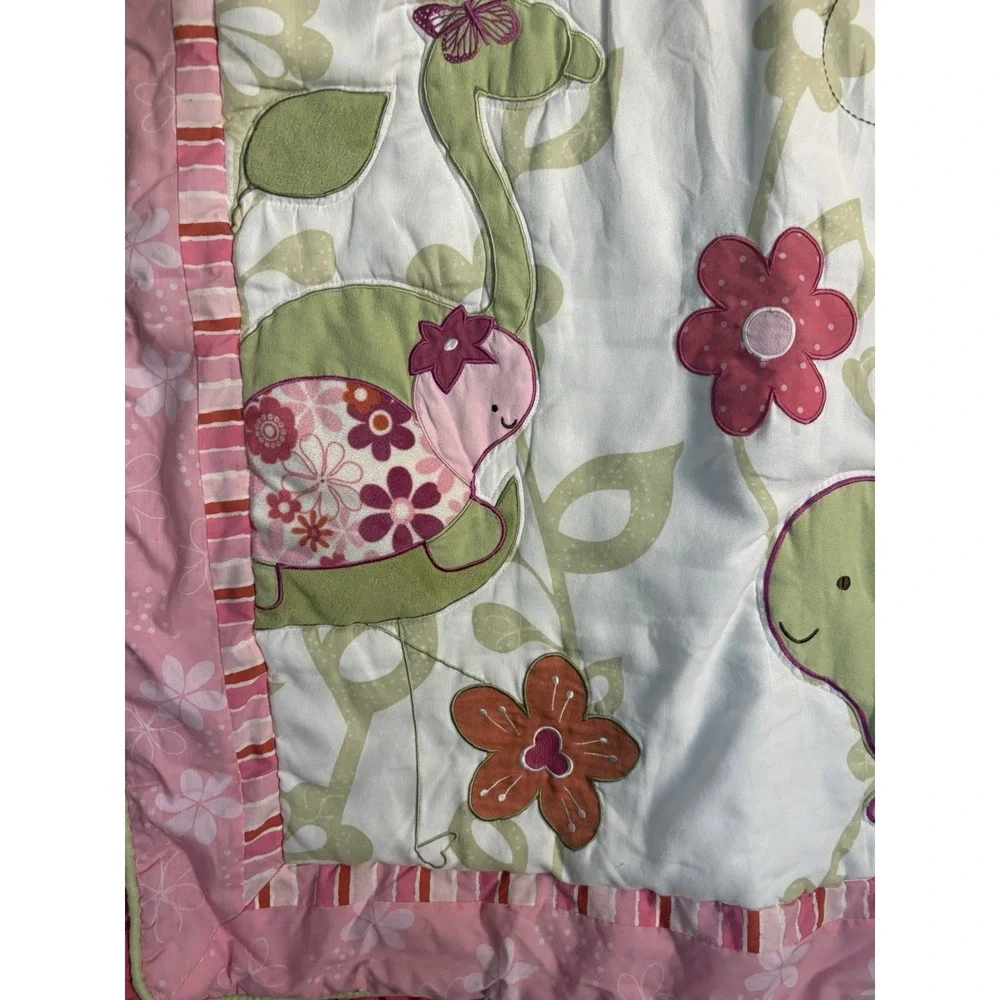 CoCalo Crib Blanket Pink Embroidered Comforter Turtles Butterflies 41
